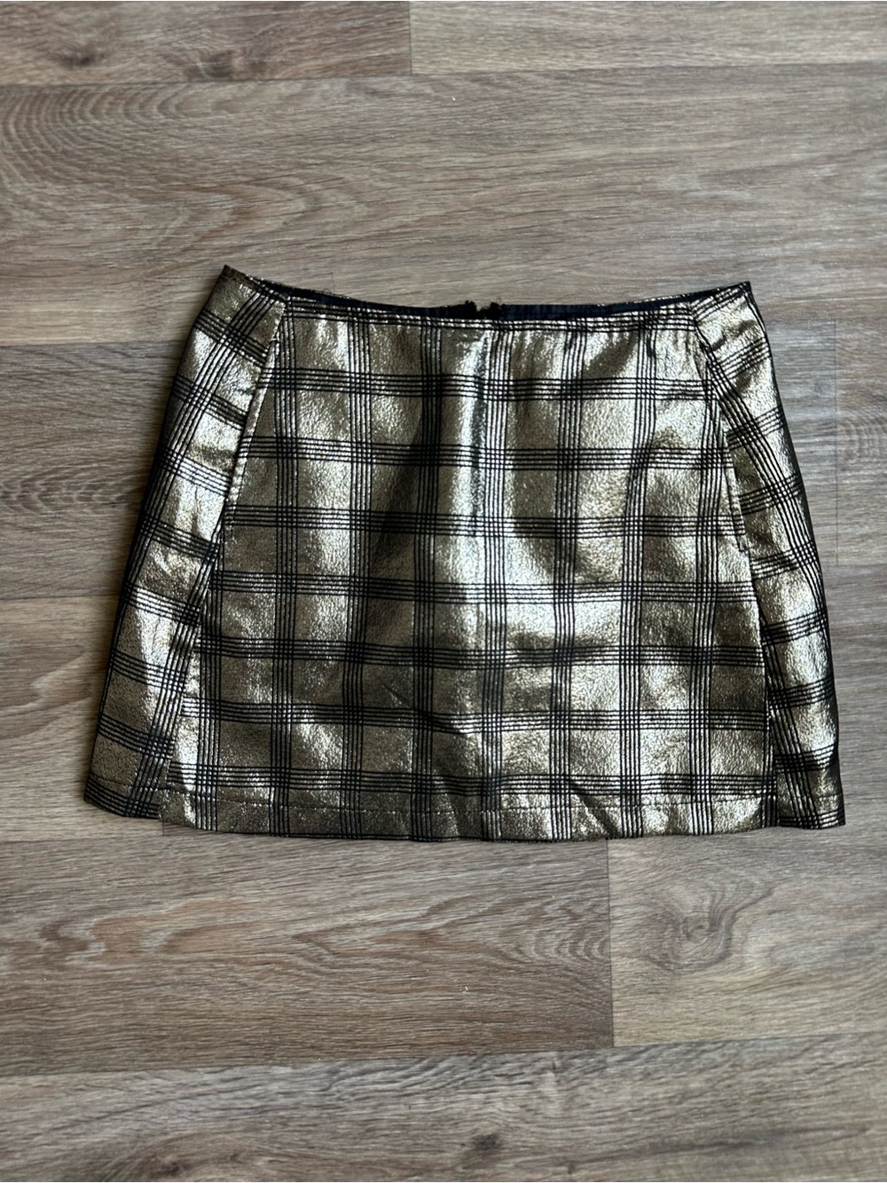 Urban Outfitters Jackie Metallic Gold Plaid Mini Skirt Size S Lined Festive
